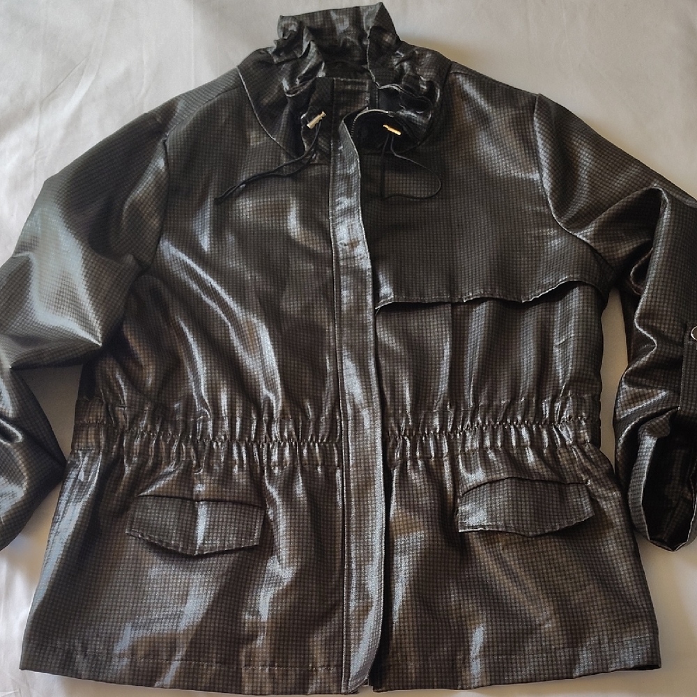Erin London cinch waist jacket Black And Brown, checked pattern. XL Size Utility